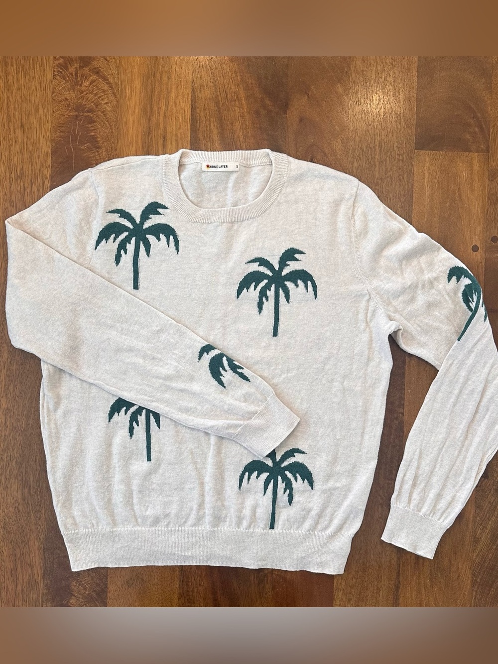 Marine Layer Icon Sweater - Cream with Green Palm Trees - Small - Like New